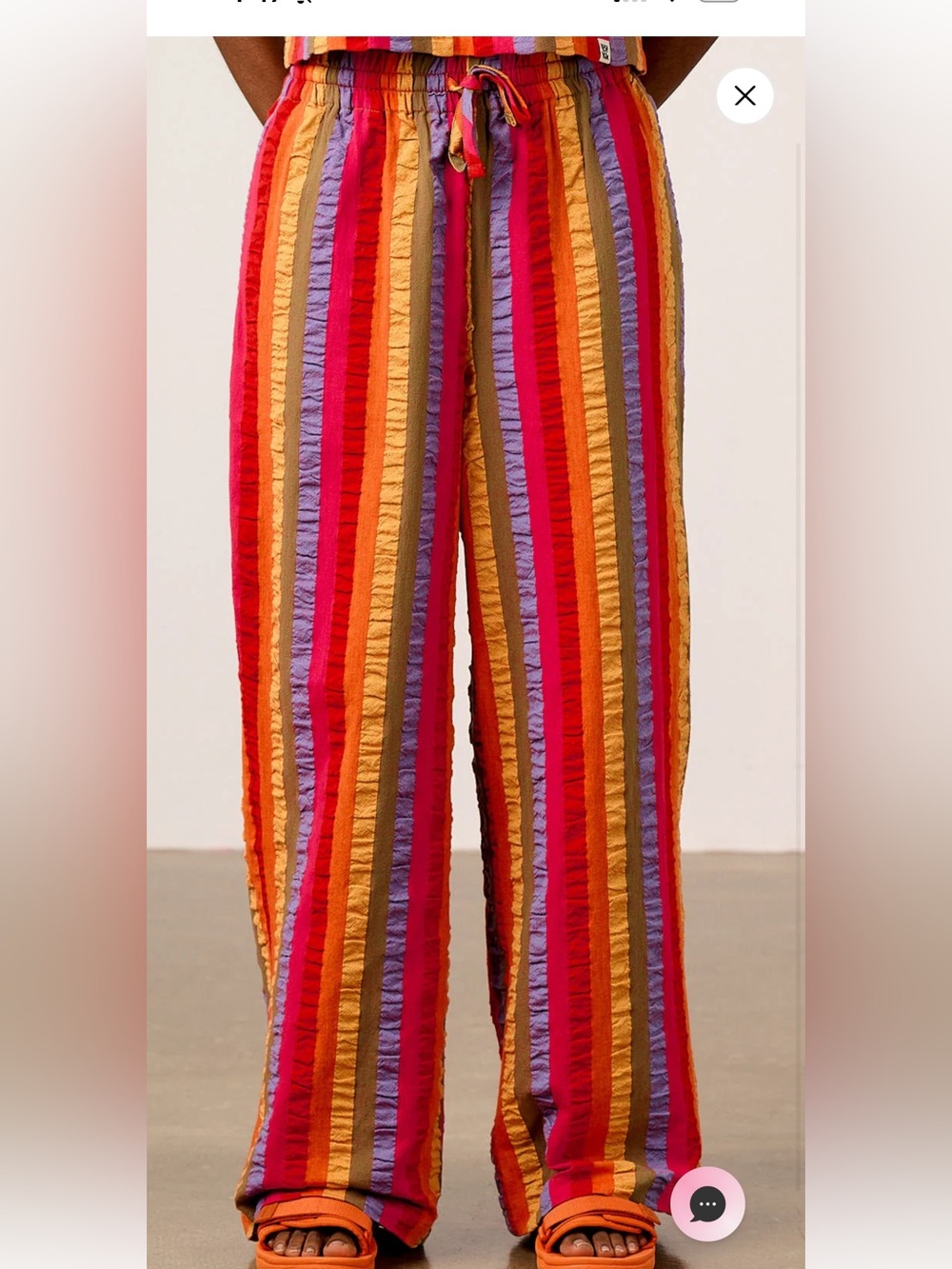 Lucy & Yak - Norris - Wide Leg Cotton Trousers in Wide Rainbow Stripe - Picture 2 of 8